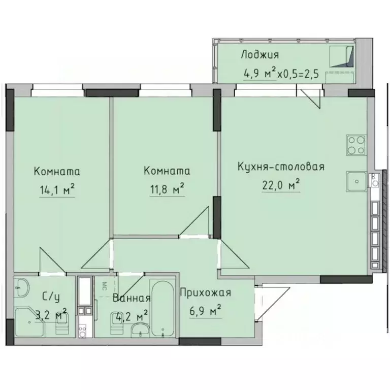 2-к кв. Удмуртия, Ижевск ул. Холмогорова, 89 (64.15 м) - Фото 0