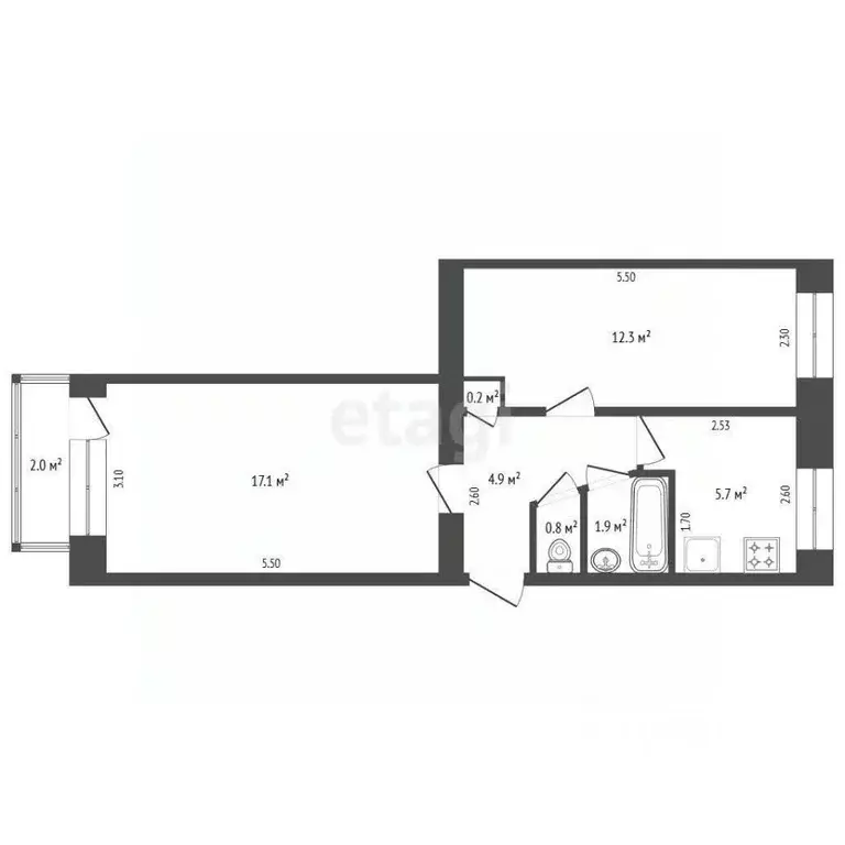 2-к кв. Мордовия, Саранск ул. Попова, 51 (42.9 м) - Фото 1