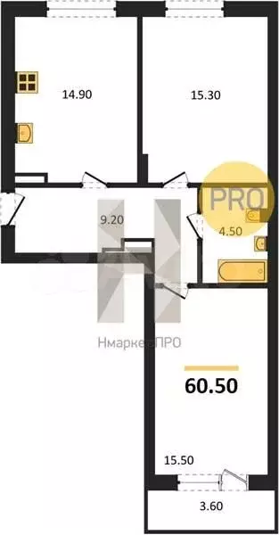 2-к. квартира, 60,5 м, 1/8 эт. - Фото 1