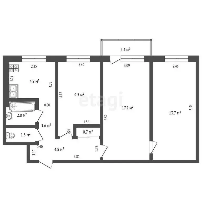 3-комнатная квартира: Топки, микрорайон Красная Горка, 4 (55.7 м) - Фото 0