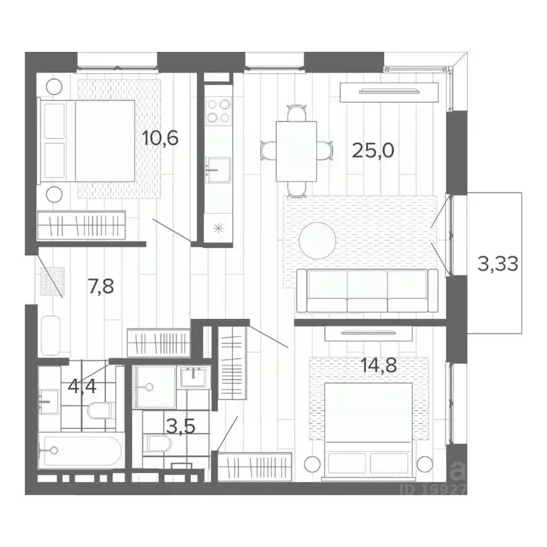 3-к кв. Алтайский край, Барнаул тракт Змеиногорский, 35Б (69.05 м) - Фото 1