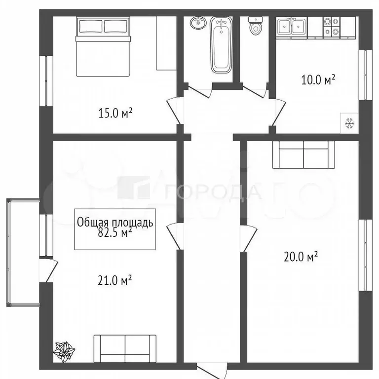 3-к. квартира, 83 м, 2/2 эт. - Фото 1