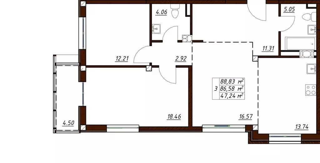 3-комнатная квартира: Обнинск, Белкинская улица, 32 (88.83 м) - Фото 1