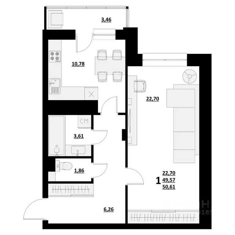 1-к кв. Белгородская область, Белгород ул. Квасова (50.61 м) - Фото 1