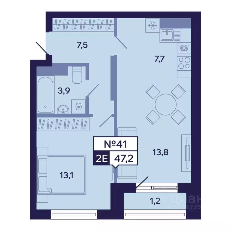 2-к кв. Саха (Якутия), Якутск ул. Новопортовская, 1А/1 (47.2 м) - Фото 1