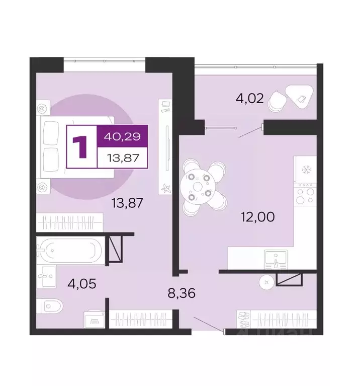 1-к кв. Брянская область, Брянск ул. Ильи Иванова (40.29 м) - Фото 1