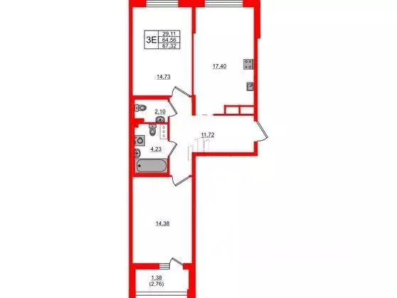 2-к кв. Санкт-Петербург Белоостровская ул., 12 (67.32 м) - Фото 0