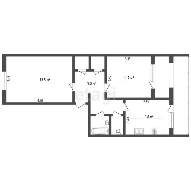 2-комнатная квартира: Холмовка, улица 70 лет Октября, 3 (47.9 м) - Фото 1