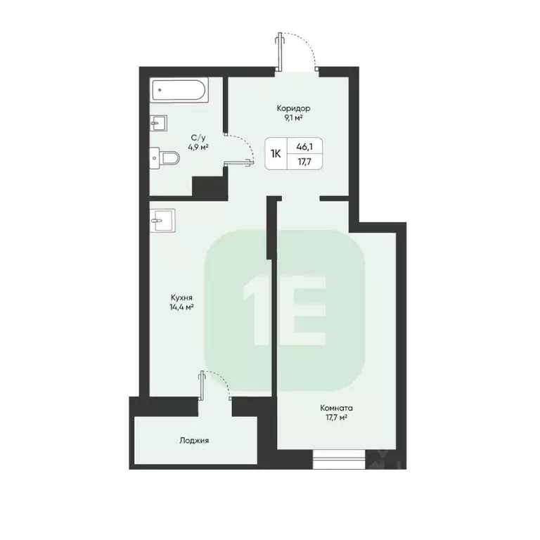 Квартира, 2 комнаты, 46.1 м - Фото 0
