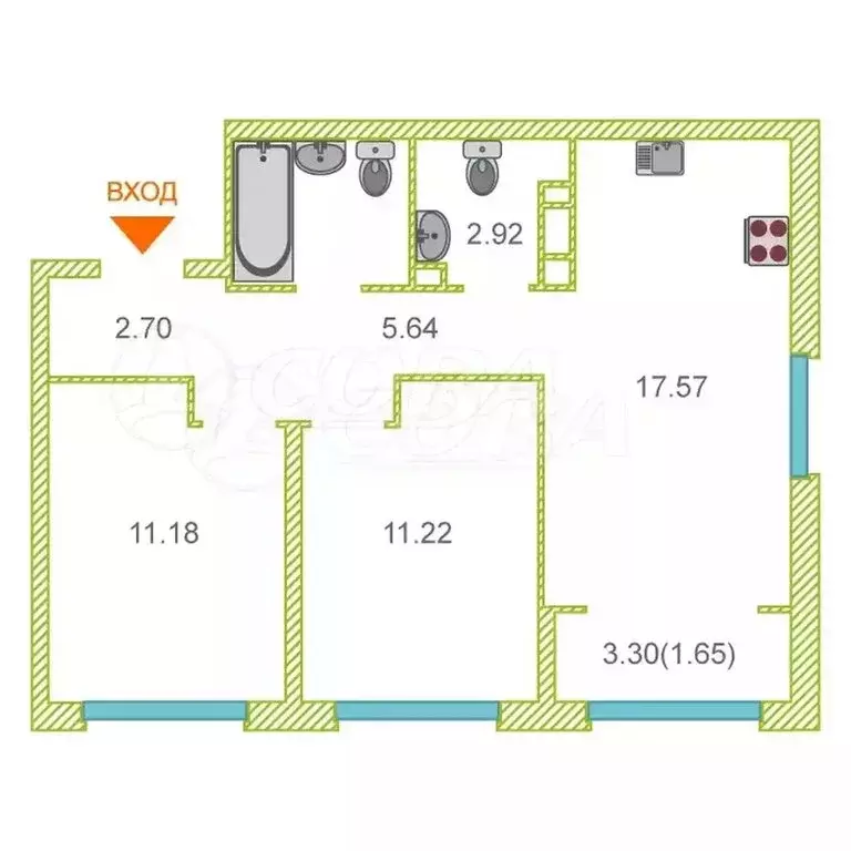 2-комнатная квартира: Тюмень, Камчатская улица, 107к1 (56.5 м) - Фото 1