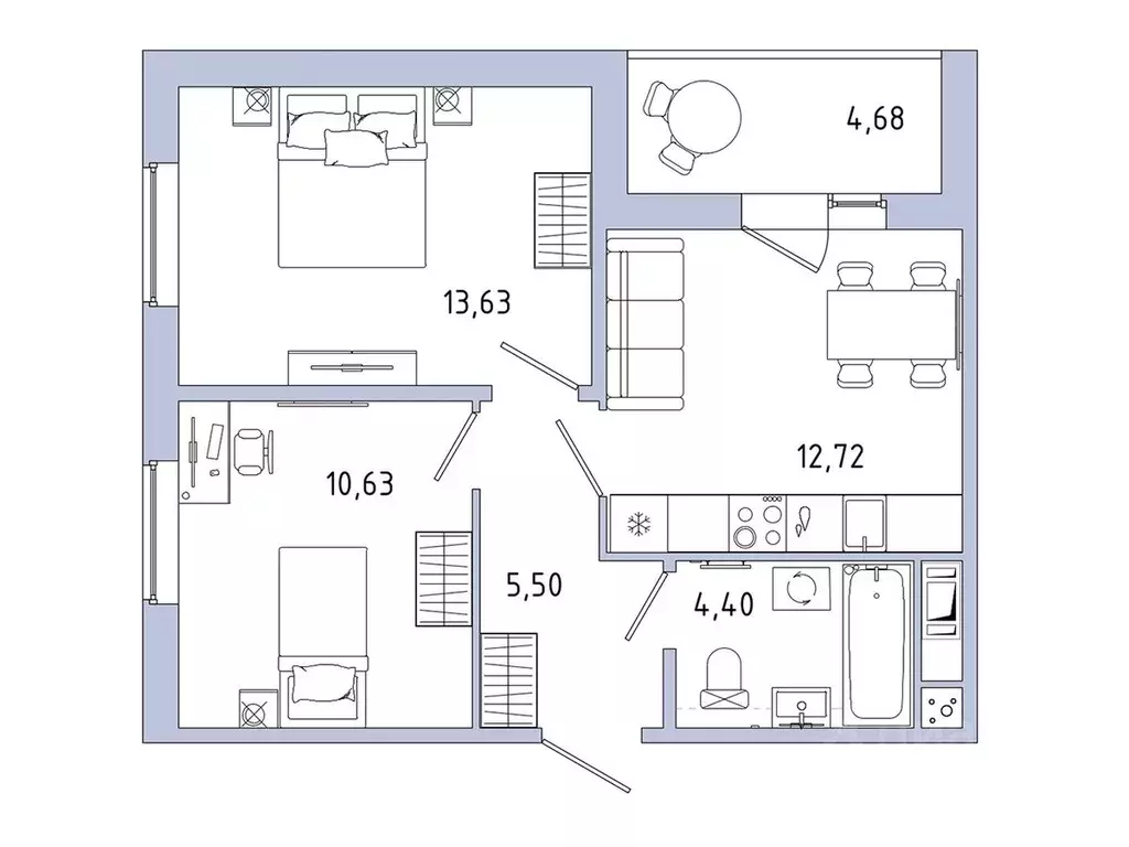 2-к кв. Ленинградская область, Гатчина Въезд мкр,  (49.22 м) - Фото 1