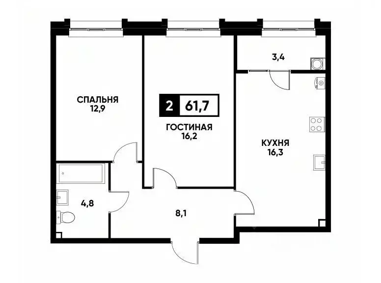 2-к кв. Ставропольский край, Ставрополь ул. Андрея Голуба, 14к1 (61.7 ... - Фото 0