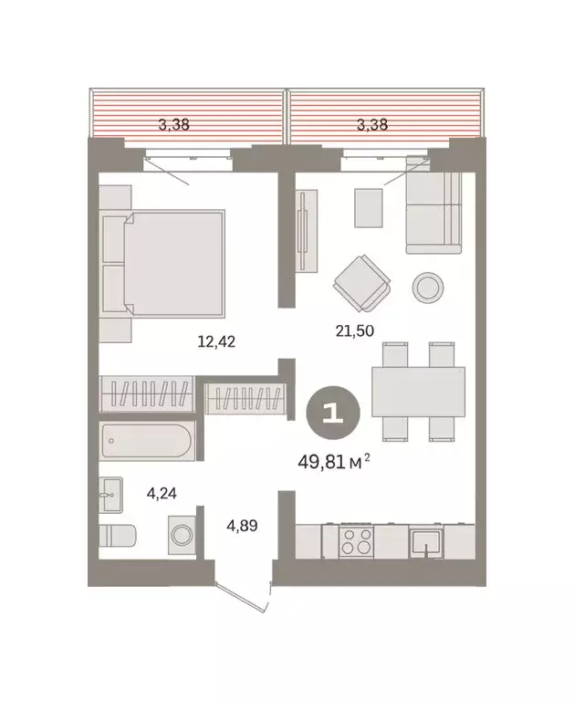 1-комнатная квартира: Тюмень, Причальная улица, 7 (49.81 м) - Фото 2