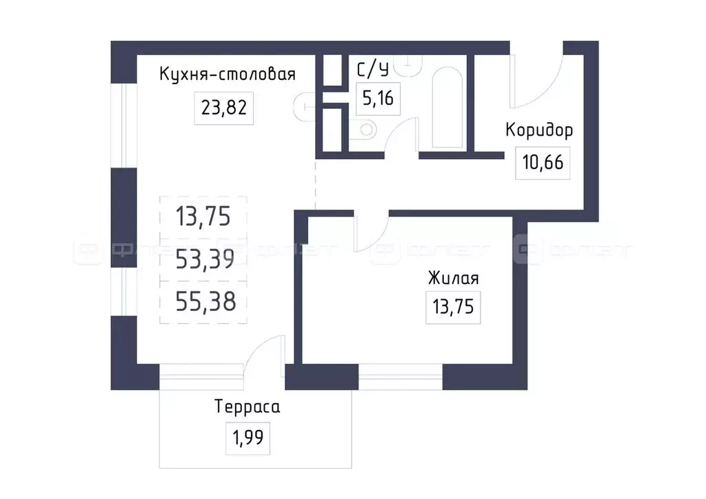 1-комнатная квартира: Казань, улица Габдуллы Тукая (55.38 м) - Фото 1