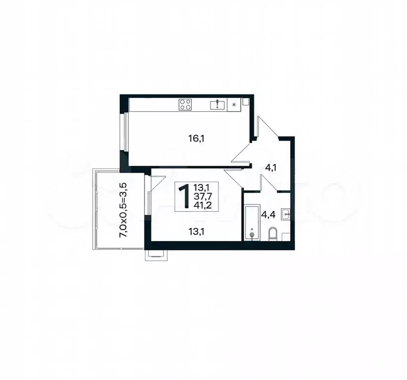 1-к. квартира, 41,2 м, 1/4 эт. - Фото 1