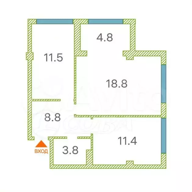 2-к. квартира, 56,7 м, 3/4 эт. - Фото 0