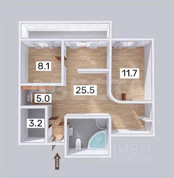 2-к кв. Омская область, Омск Учебная ул., 86 (63.2 м) - Фото 2