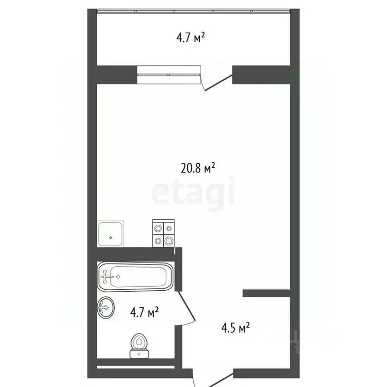 Студия Тюменская область, Тюмень ул. Николая Ростовцева, 26к1 (29.2 м) - Фото 2