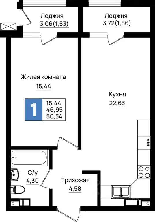 1-к кв. Краснодарский край, Новороссийск 5-я Бригада мкр,  (50.34 м) - Фото 0