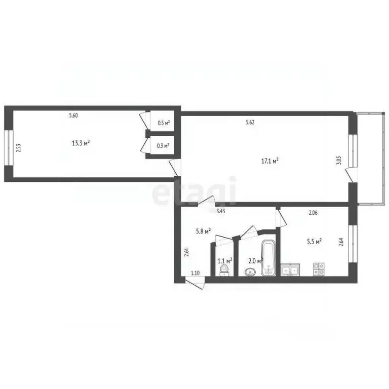 2-к кв. Ростовская область, Ростов-на-Дону Газетный пер., 104 (48.2 м) - Фото 1