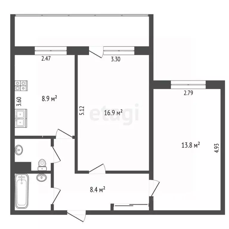 2-к кв. Пермский край, Пермь ул. Генерала Панфилова, 2 (52.9 м) - Фото 2