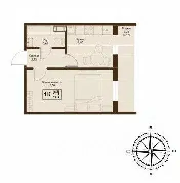 1-к кв. Челябинская область, Челябинский городской округ, пос. ... - Фото 1