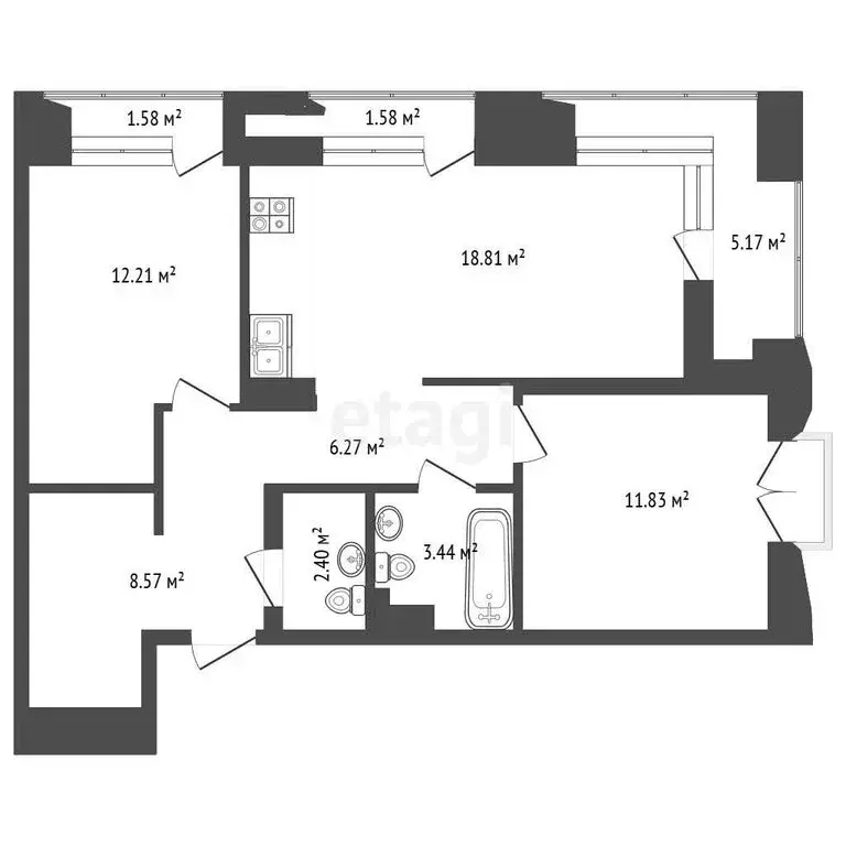 2-комнатная квартира: Тюмень, улица Судостроителей, 48 (63.8 м) - Фото 1