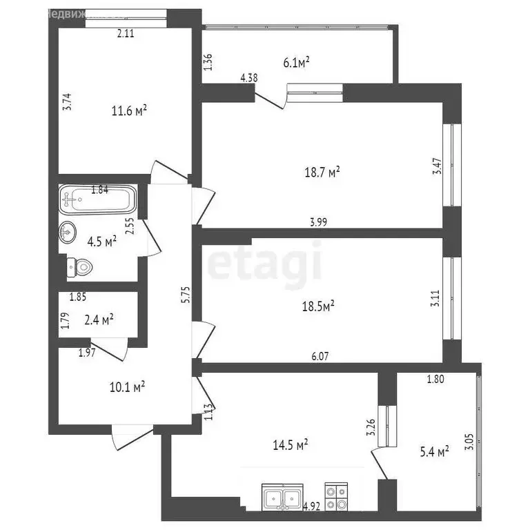 3-комнатная квартира: Калининград, Вагоностроительная улица, 3А (92 м) - Фото 1