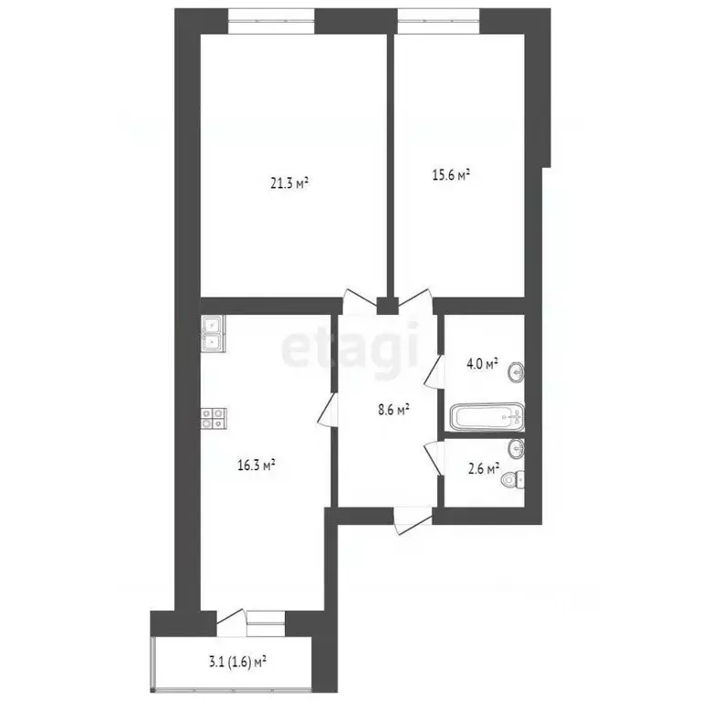 2-к кв. Вологодская область, Вологда ул. Гагарина, 80Ак3 (68.5 м) - Фото 2