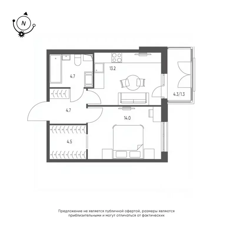 1-к кв. омская область, омск зеленая река мкр, 13 (42.4 м) - Фото 0