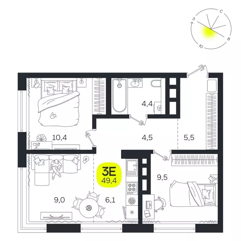 3-комнатная квартира: Екатеринбург, улица Титова, 19Б (49.4 м) - Фото 0