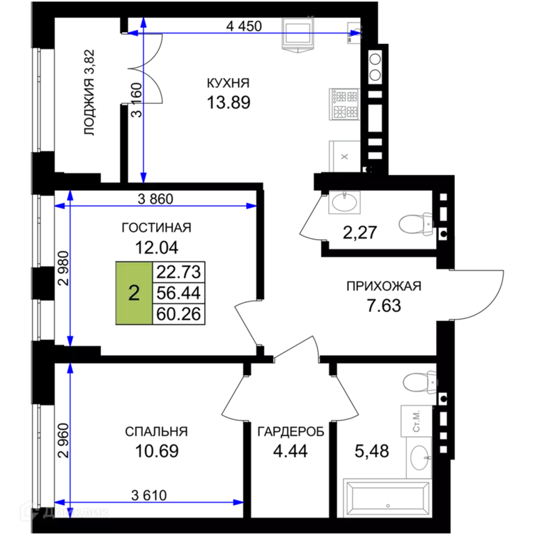 Продаётся 2-к квартира, 60.26 м - Фото 0