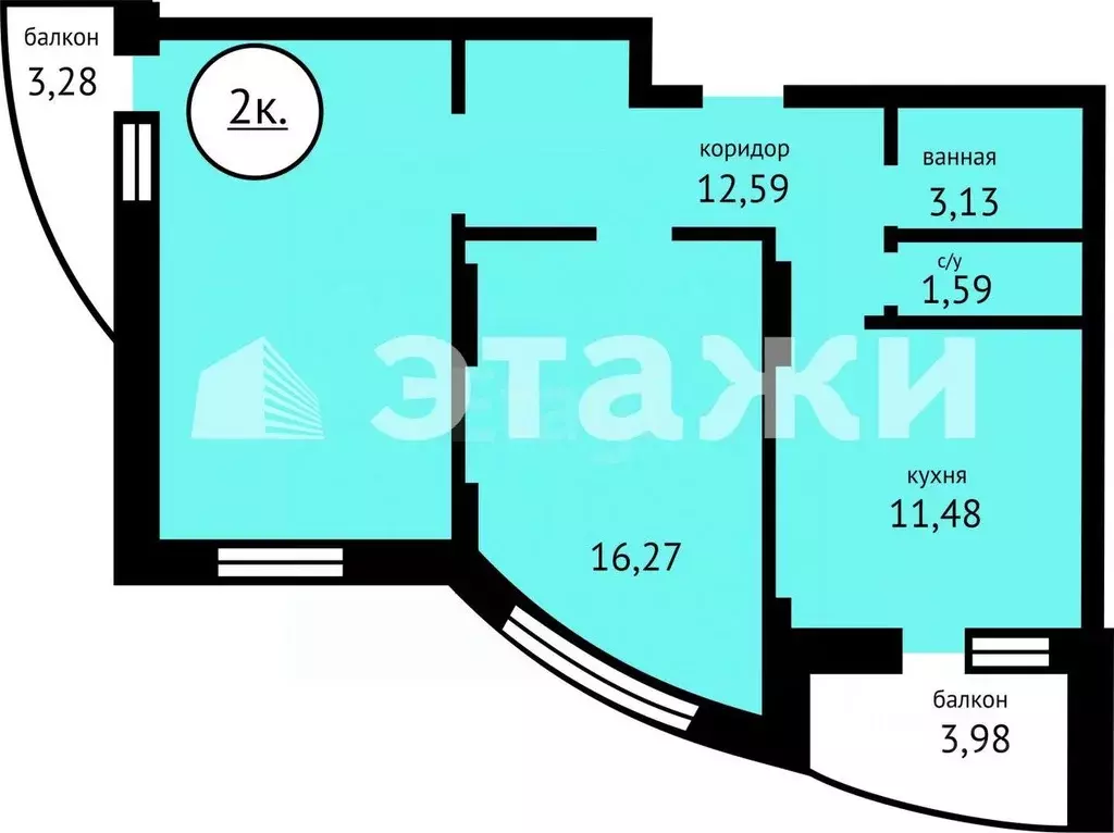 2-к кв. Саратовская область, Энгельс ул. Шурова Гора, 7/13 (47.0 м) - Фото 1