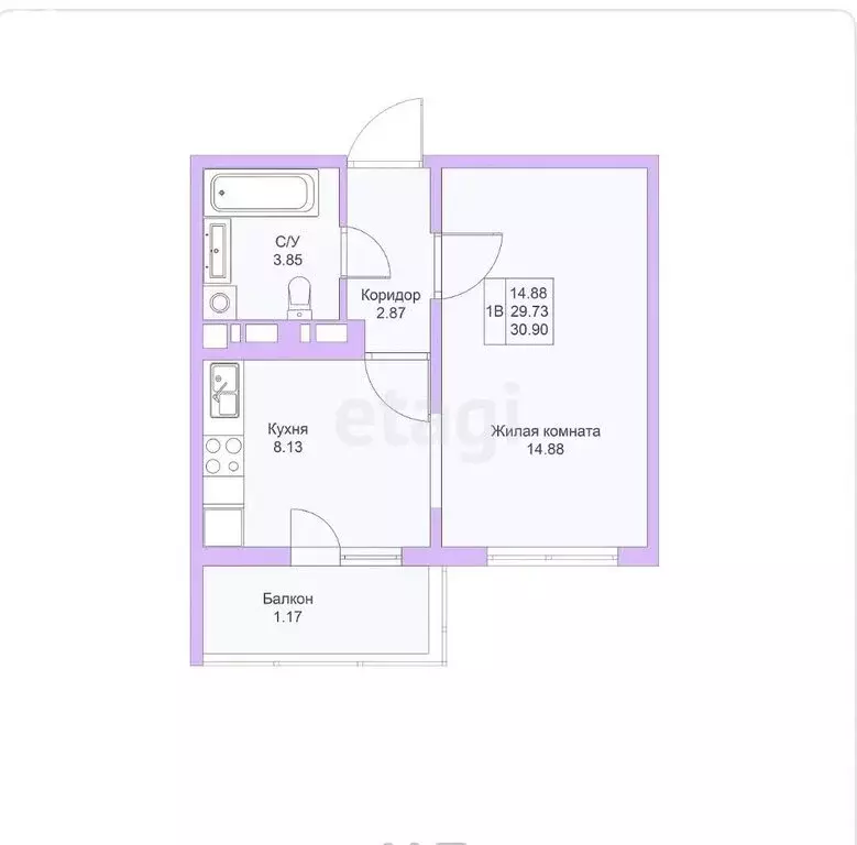 1-комнатная квартира: Казань, улица Александра Курынова, 5к2 (29.6 м) - Фото 1