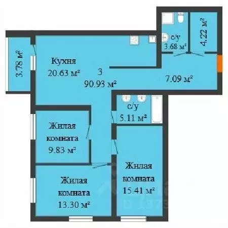 3-к кв. Самарская область, Новокуйбышевск 69-й кв-л,  (90.93 м) - Фото 0