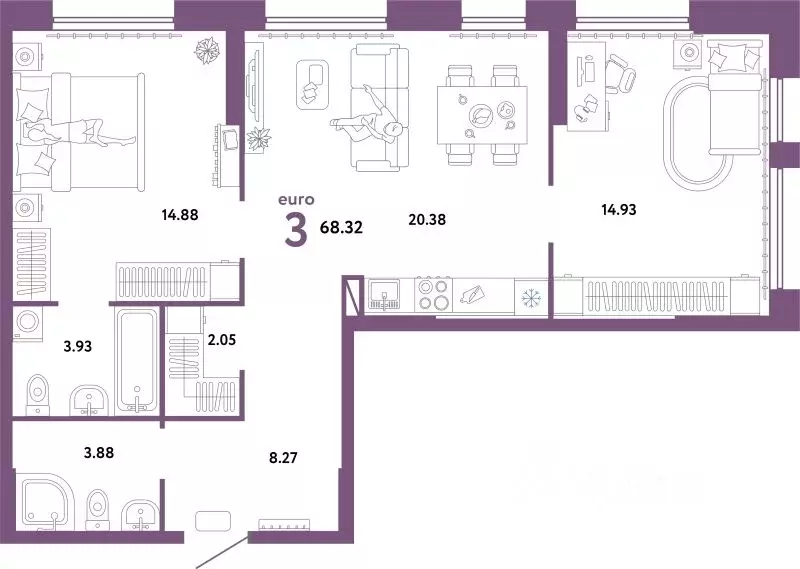 3-к кв. Свердловская область, Екатеринбург ул. Шефская, 22А (68.87 м) - Фото 1