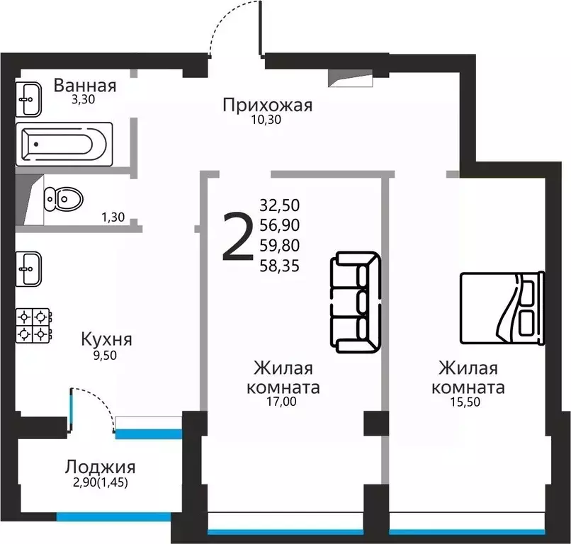 2-к кв. Ставропольский край, Ессентуки ул. Фридриха Энгельса, 53 ... - Фото 1