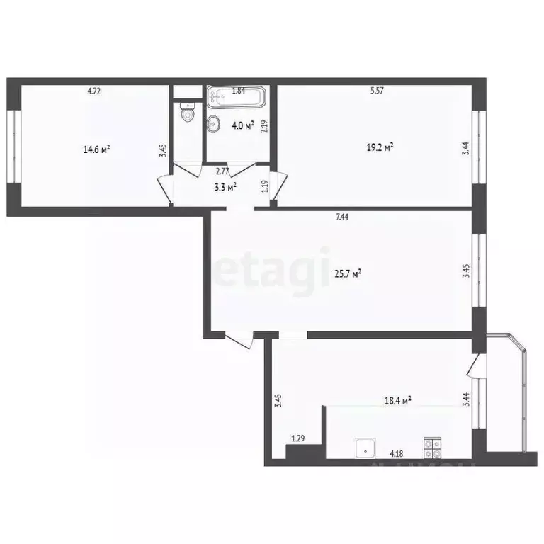 3-к кв. Тюменская область, Тюмень ул. Монтажников, 42А (86.9 м) - Фото 2