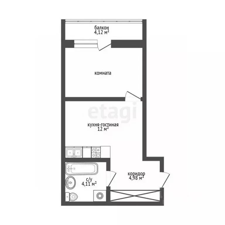 1-к кв. Иркутская область, Иркутск ул. Пушкина, 11 (29.1 м) - Фото 2