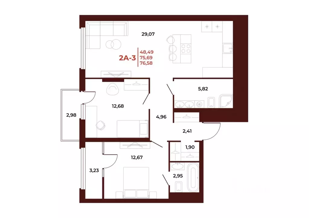 2-к кв. Пензенская область, Пенза Арбери жилой комплекс (76.58 м) - Фото 1