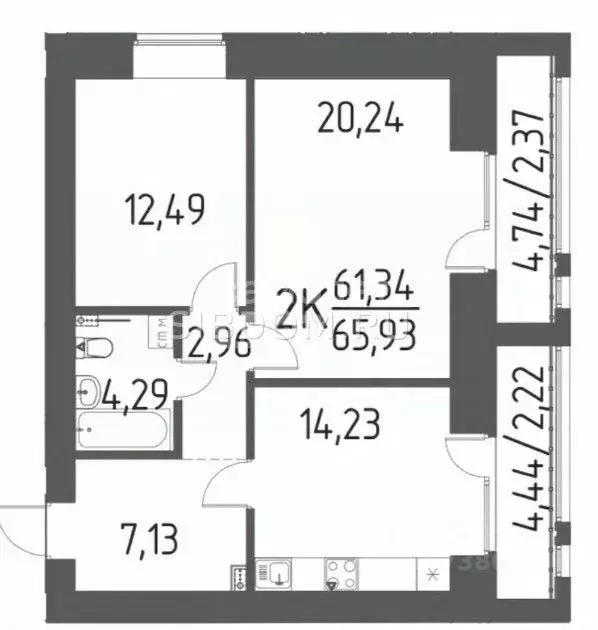 2-к кв. Томская область, Томский район, д. Кисловка, Левобережный мкр ... - Фото 2