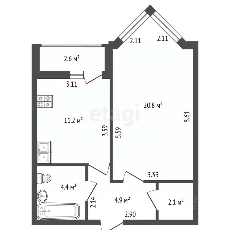 1-к кв. Санкт-Петербург Выборгское ш., 15 (43.3 м) - Фото 2