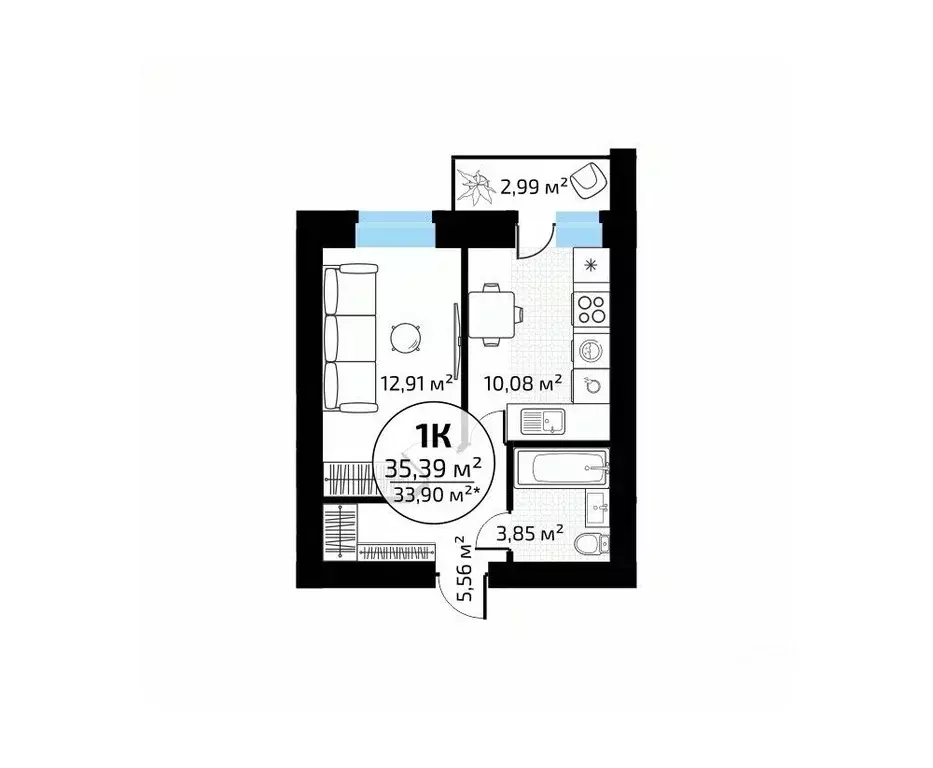 1-к кв. Самарская область, Самара пос. Мехзавод, 1-й кв-л, 50 (35.39 ... - Фото 1