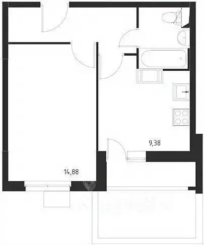 Квартира, 1 комната, 35.29 м - Фото 1