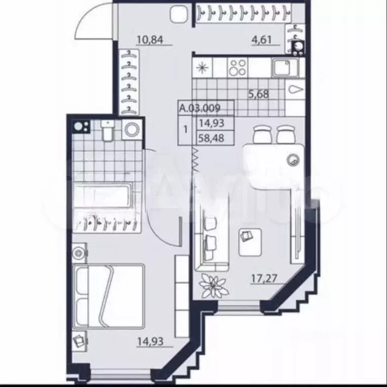 2-к. квартира, 56,1 м, 11/12 эт. - Фото 1