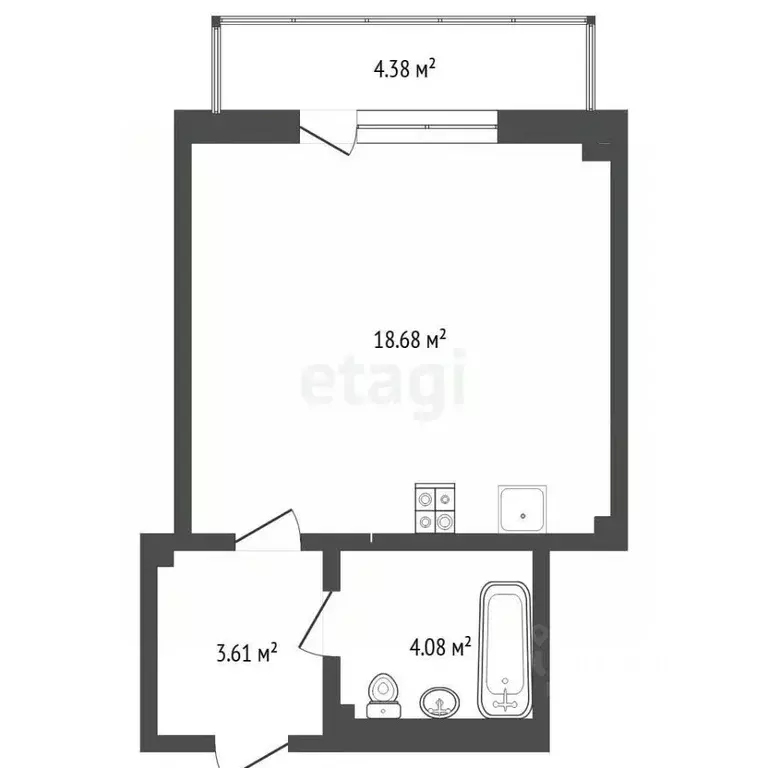 Студия Тюменская область, Тюмень ул. Николая Никитина, 6 (26.6 м) - Фото 2