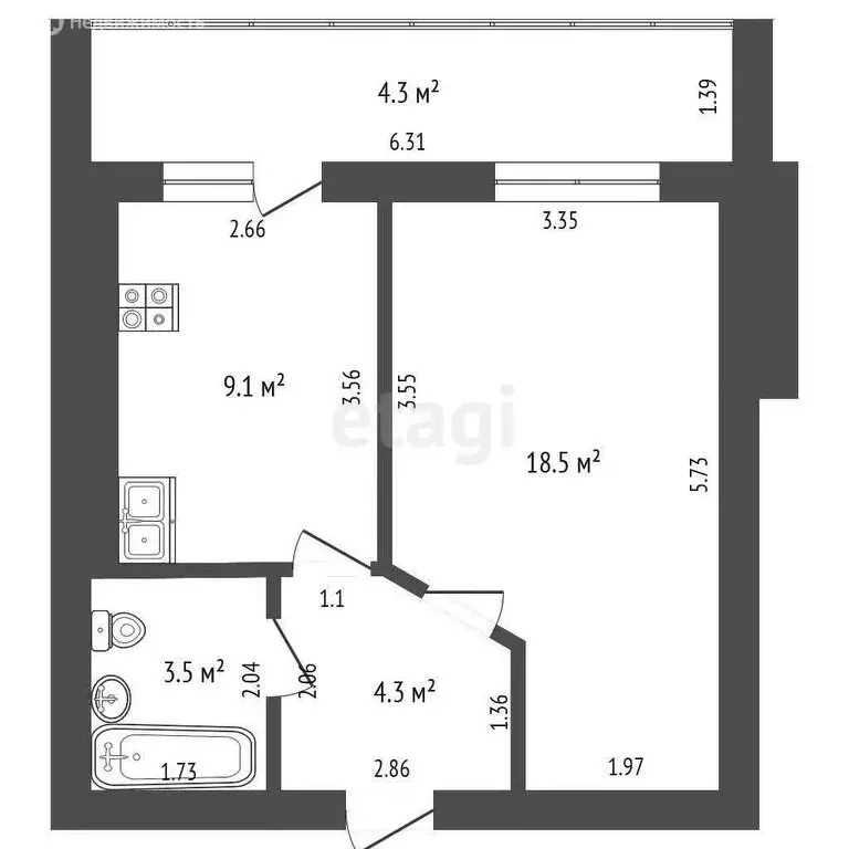 1-комнатная квартира: Руэм, Лесная улица, 23 (37.7 м) - Фото 1