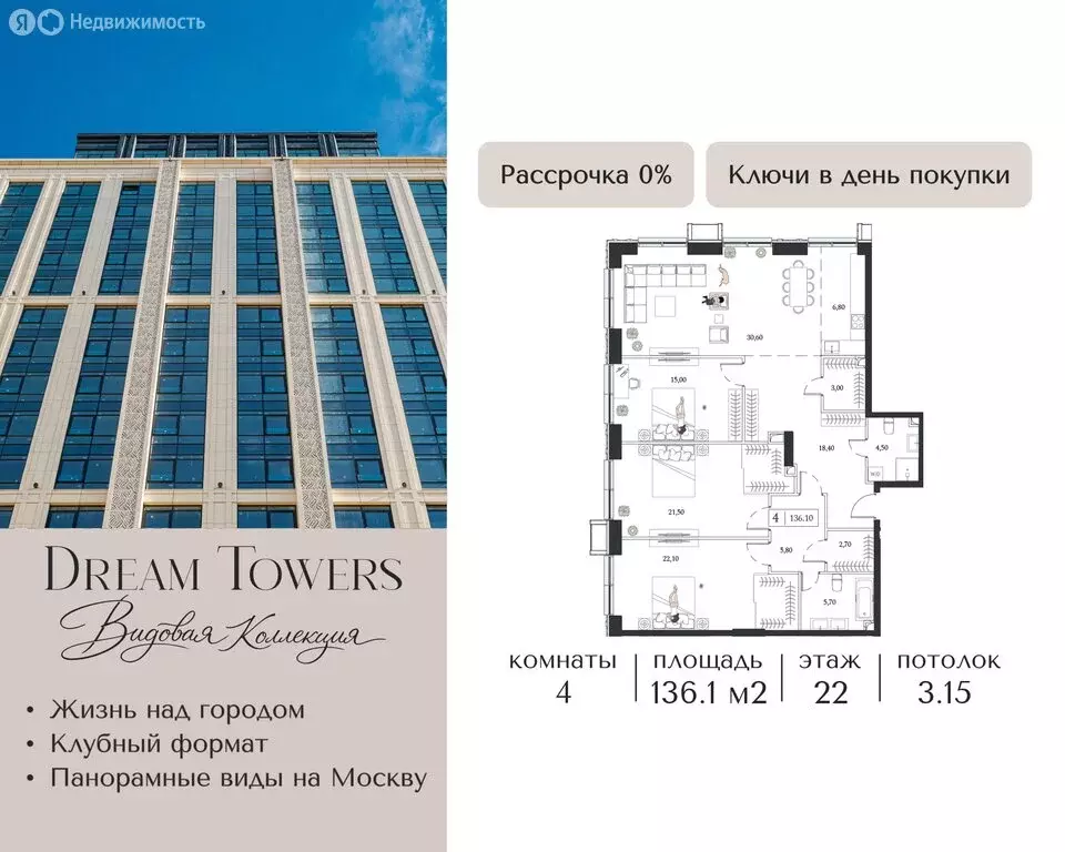4-комнатная квартира: Москва, проспект Андропова, 9/1к2 (136.1 м) - Фото 1