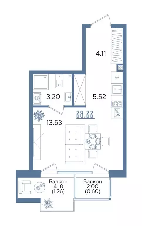 Квартира-студия: Казань, ЖК Авторы на Годовикова (28.22 м) - Фото 2