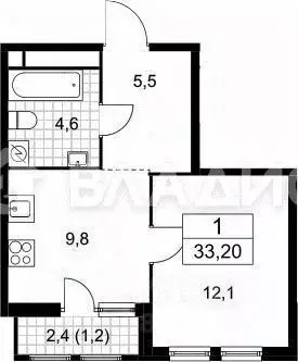 1-к кв. Москва Бартеневская ул., 18к1 (33.2 м) - Фото 2